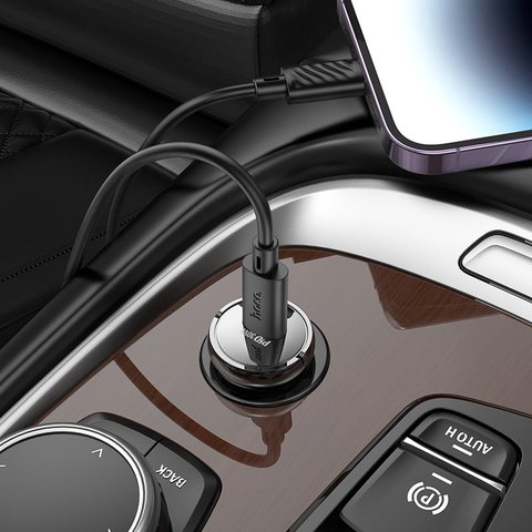 Автомобильное зарядное устройство Hoco Z53, черное, прозрачное, Power Delivery (PD), c кабелем USB тип-C к Lightning для Apple, 30 Вт, 1 порт, 12-24 B, #6942007611268 Превью 3