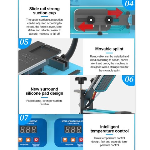 Dispositivo para despegar el módulo de pantalla Sunshine S-918M, sirve para las pantallas de hasta 7", con bomba de vacío Vista previa  7