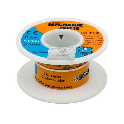 Припій Mechanic HX-T100, Sn 63% , Pb 37%, флюс 1-3%, 0,5 мм, 55 г Прев'ю 1