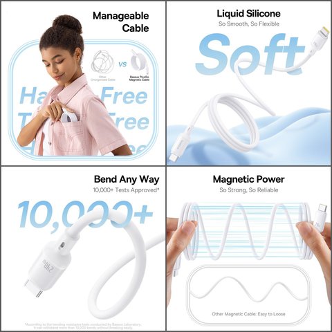 USB кабель Baseus PicoGo, 2xUSB тип-C, 100 см, 240 Вт, блакитний, силіконовий, магнітний, #P10376800311-00 Прев'ю 4