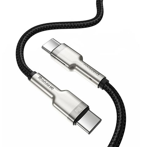 USB кабель Baseus Cafule Series Metal, 2xUSB тип-C, 200 см, 100 Вт, чорний, в нейлоновому обплетенні, #CATJK-D01 Прев'ю 1